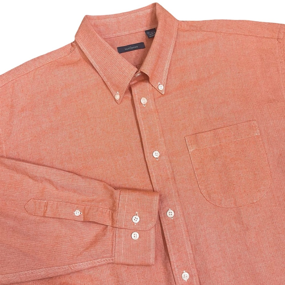 Turtleson Button Down Shirt Mens XL Orange Herringbone Thick Cotton